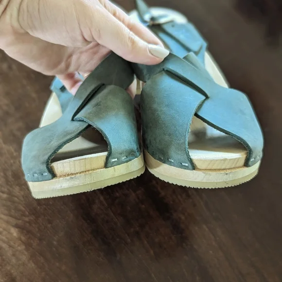 Sandgrens Morocco Green Leather Clogs Sandals Size 37 - Picture 5 of 6